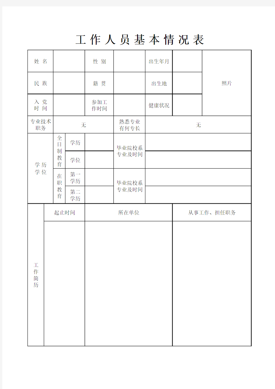 工作人员基本情况表 表样