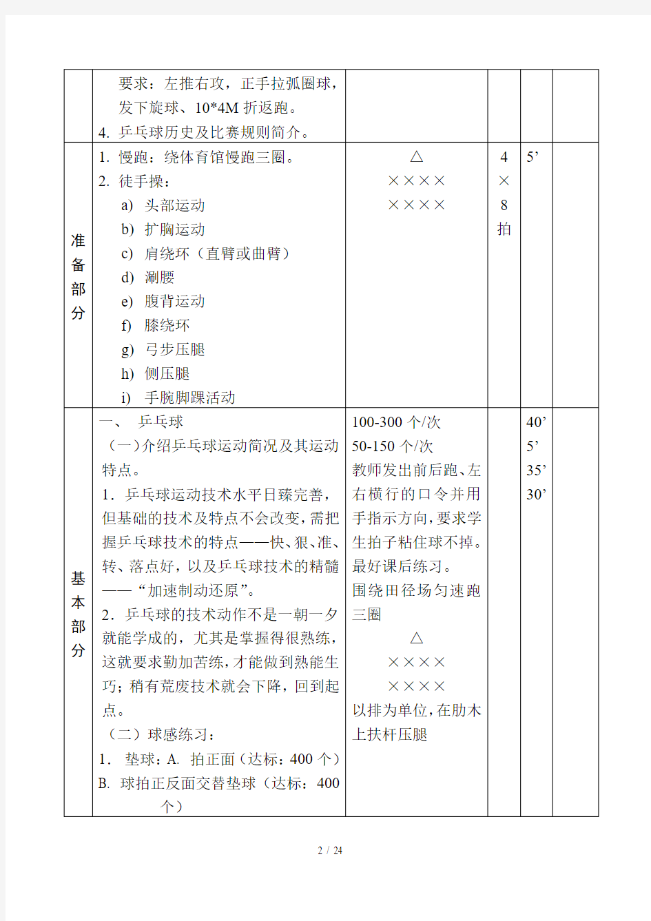 小学乒乓球拓展课优秀教案