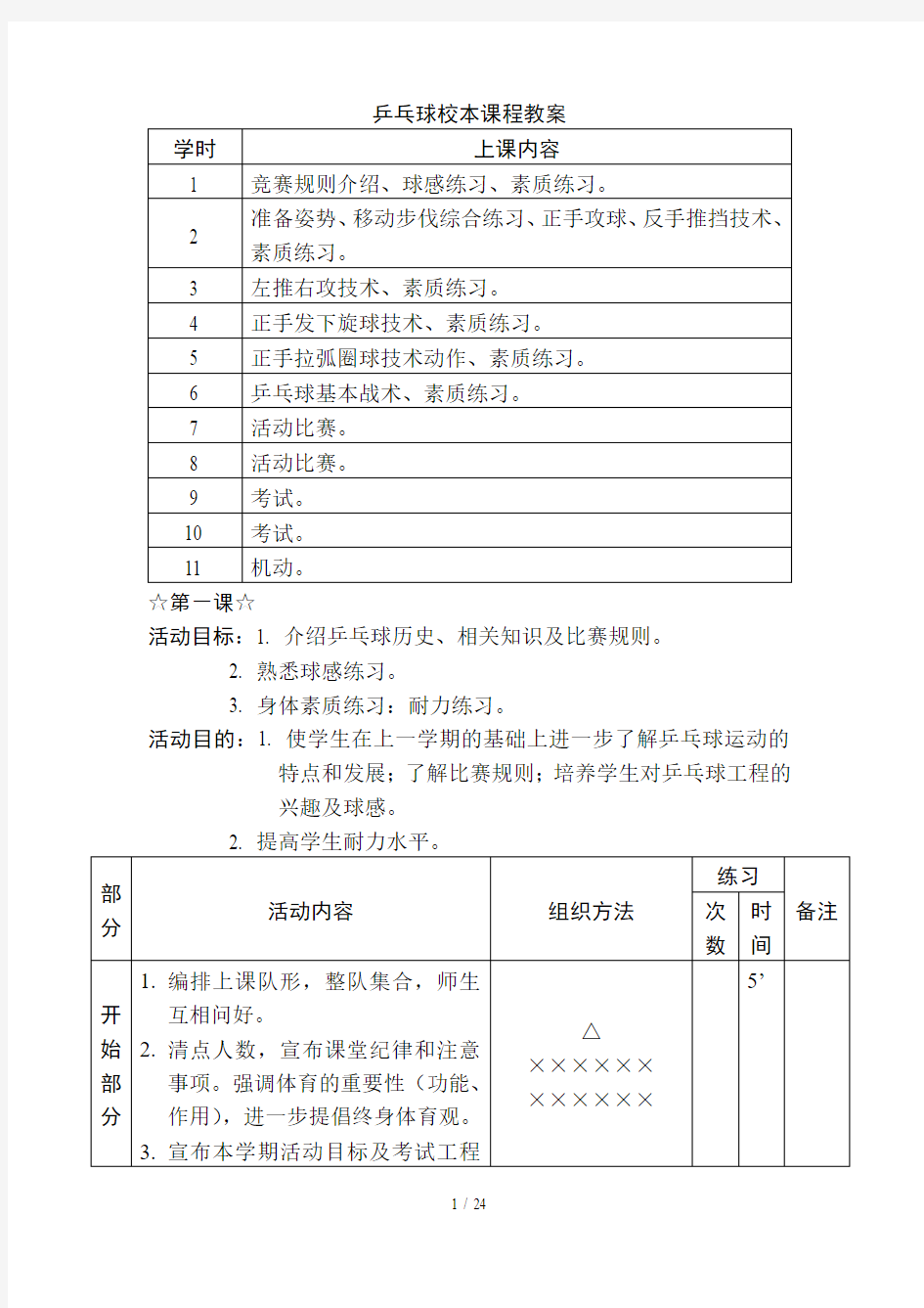 小学乒乓球拓展课优秀教案