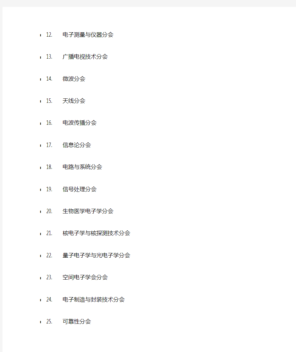 中国电子学会所属分会名单