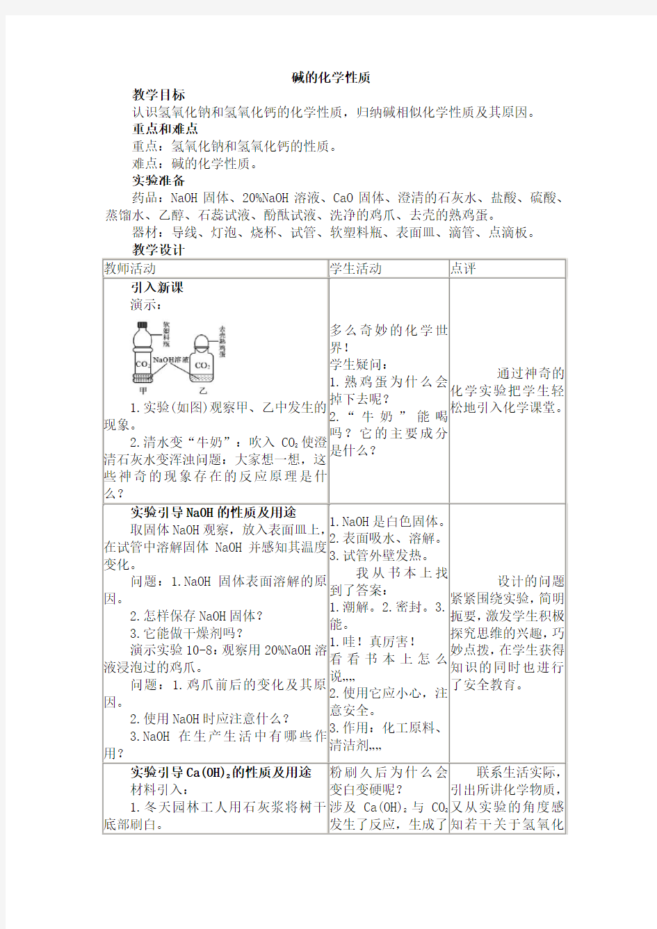 碱的化学性质