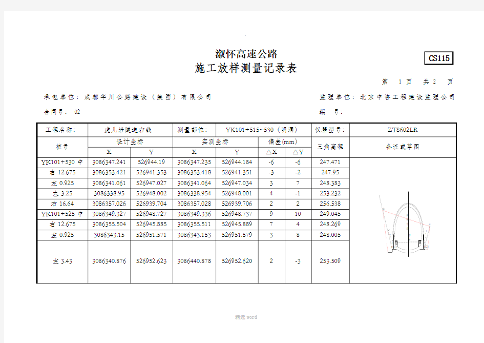 施工放样测量记录表