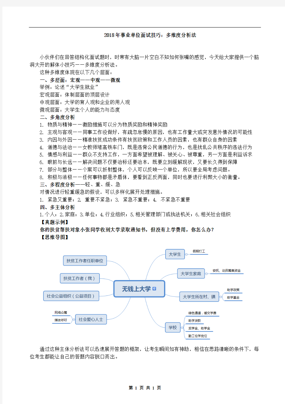 2018年事业单位面试技巧：多维度分析法