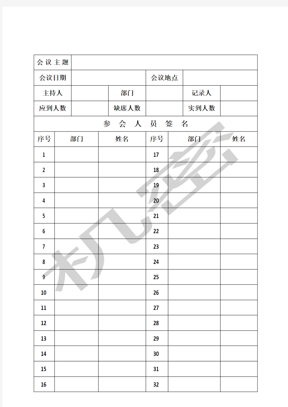 会议纪要会议签到表