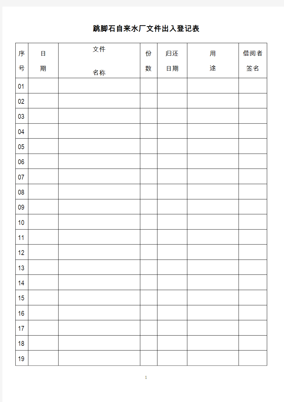 文件出入登记表格式