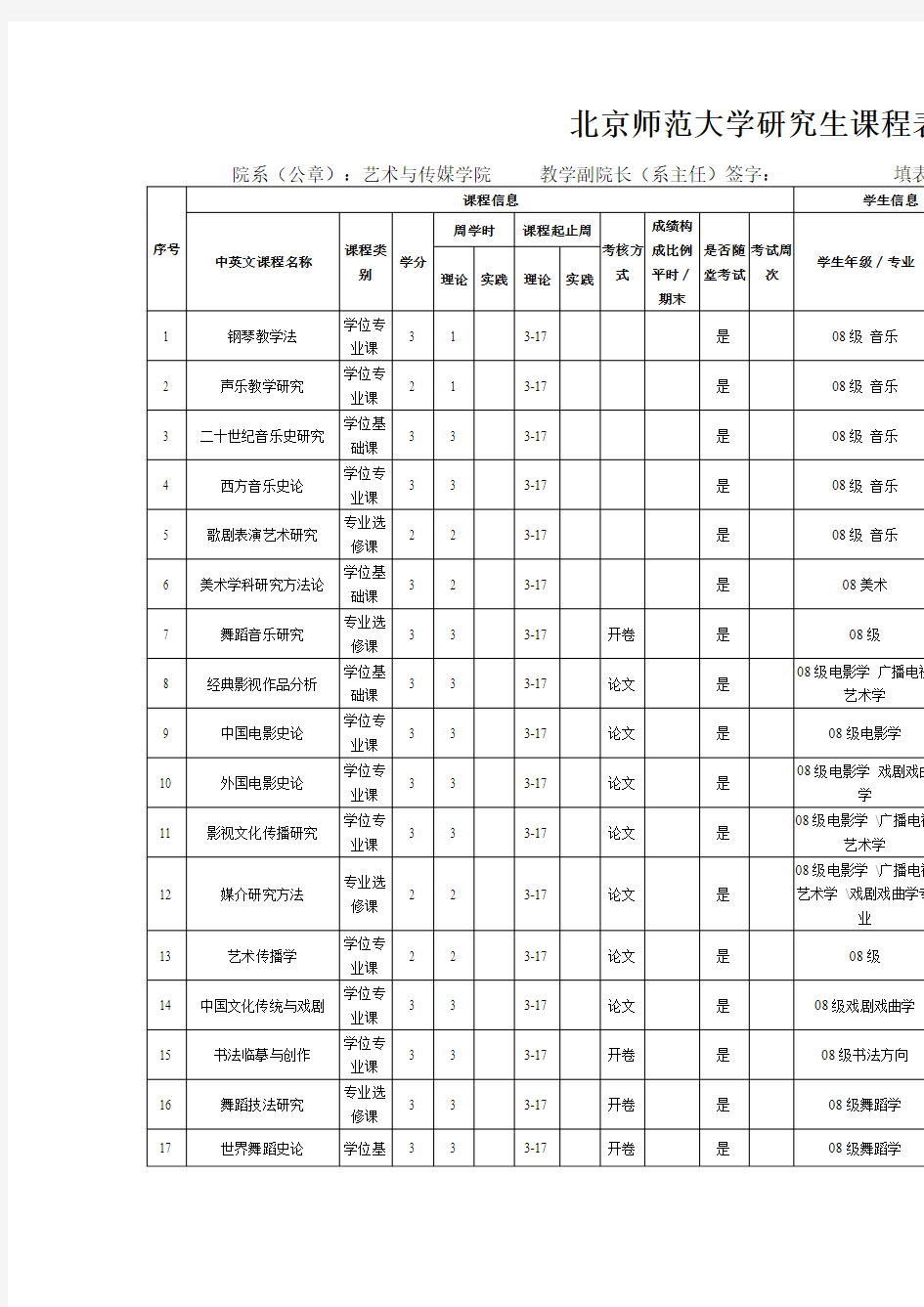 北京师范大学研究生课程表