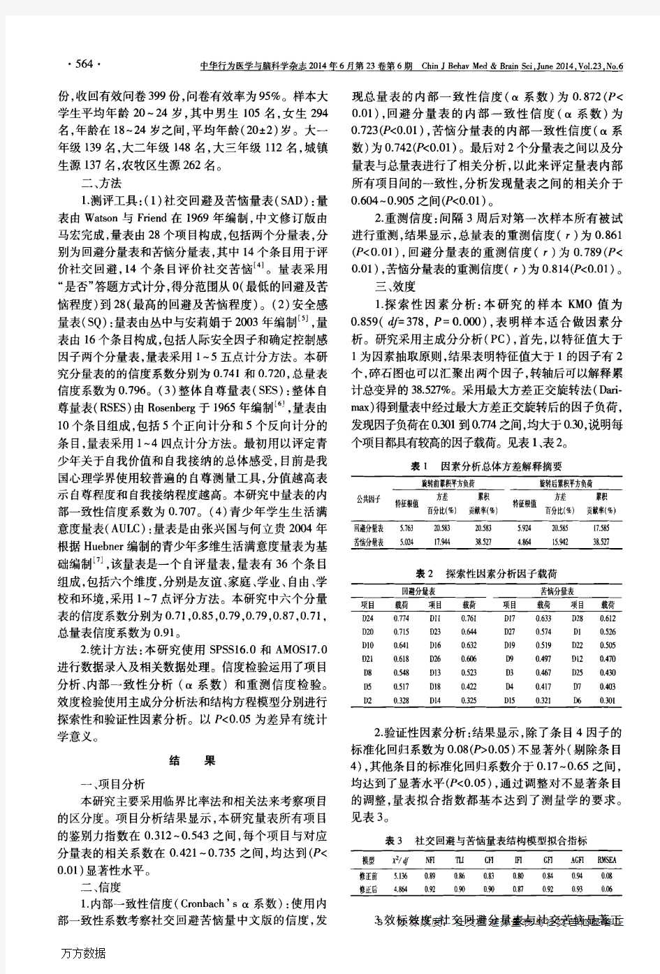 社交回避及苦恼量表在蒙古族大学生中应用的信效度