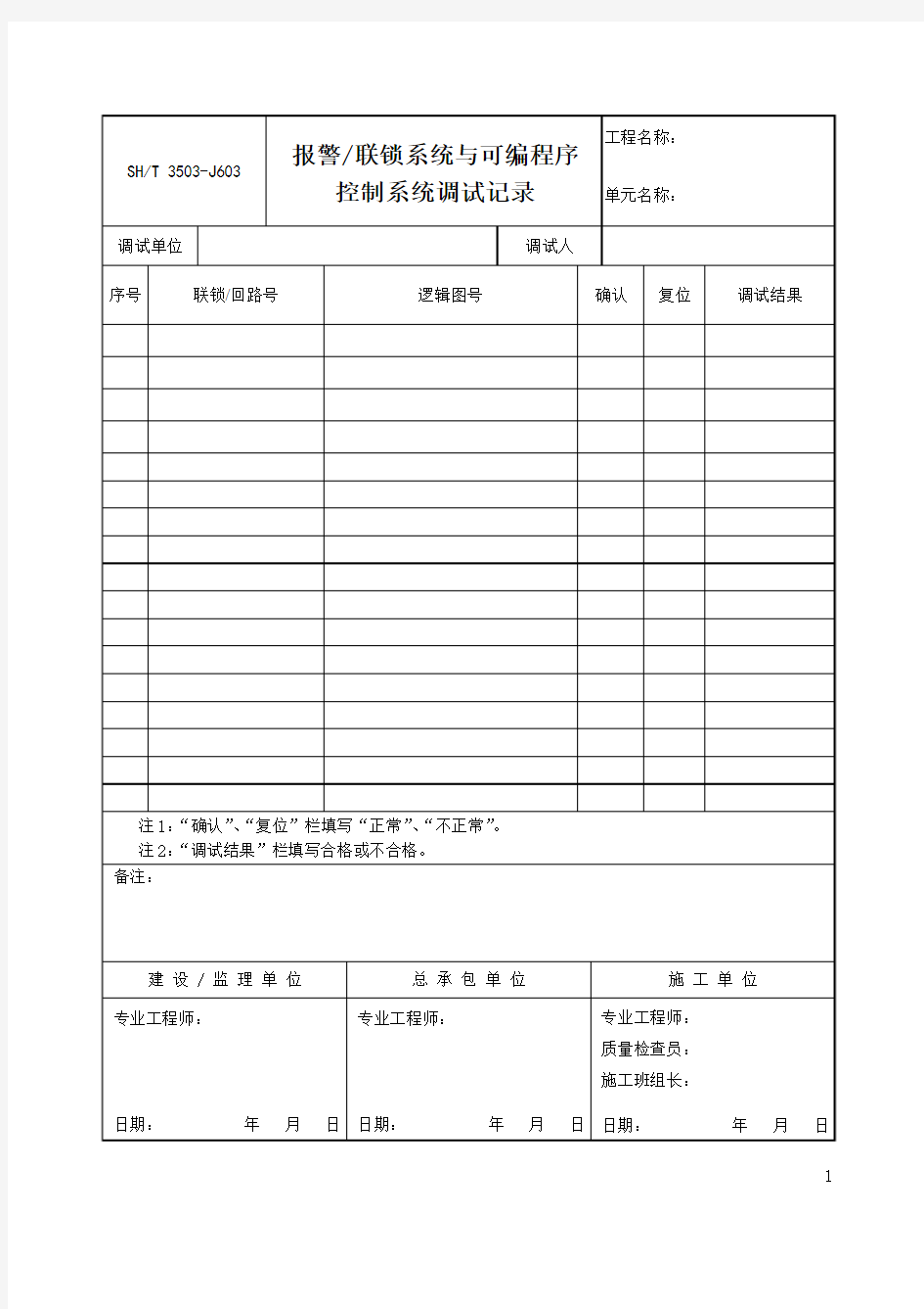 3503-J603报警、联锁系统与可编程序控制系统调试记录