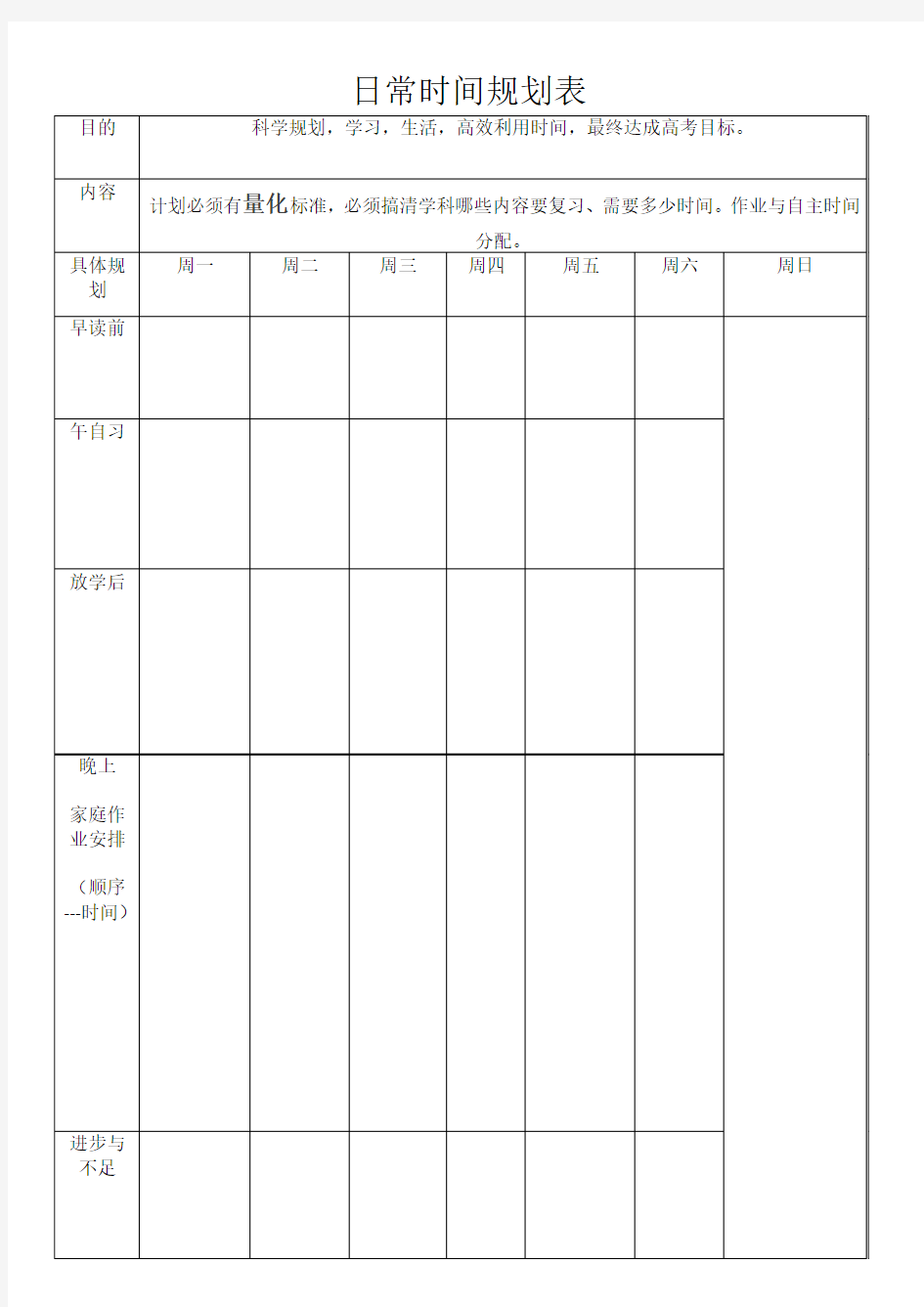 日常时间规划表