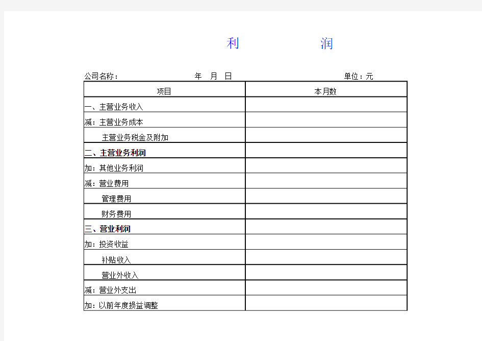 全套空白财务报表