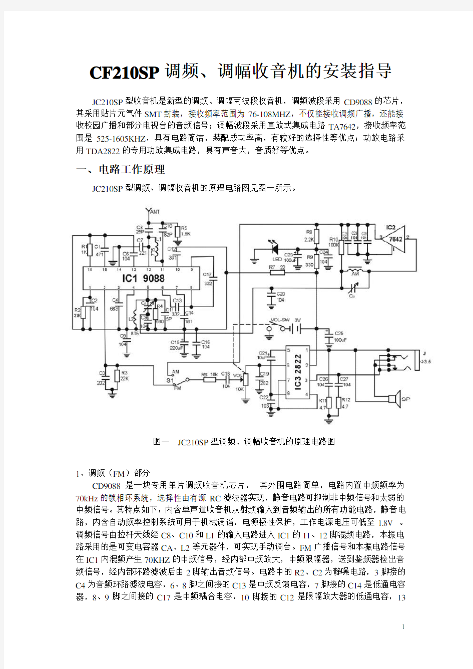 CF210SP调频、调幅收音机安装指导