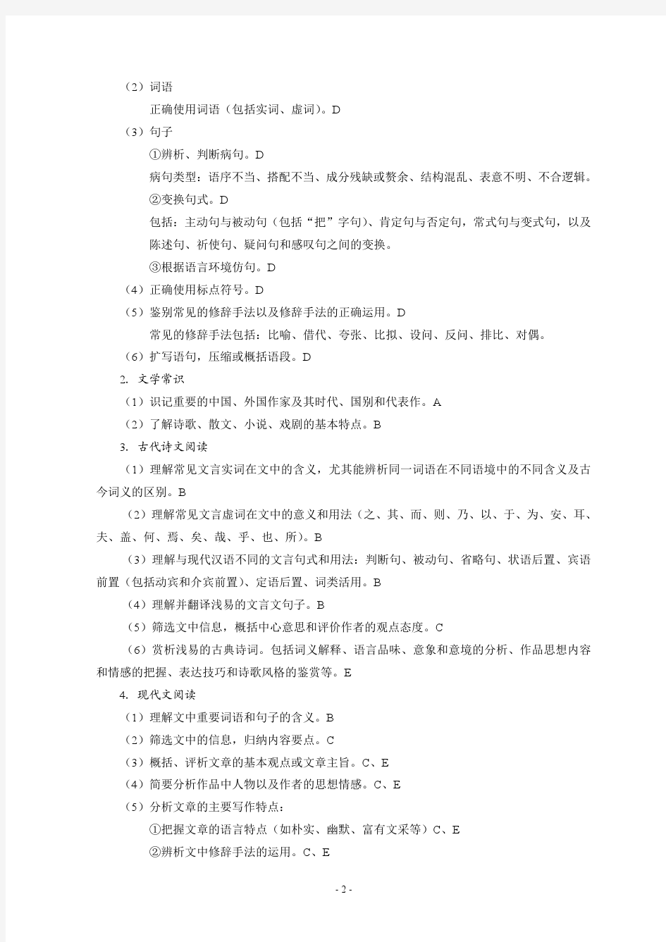 2015年湖北省普通高等学校招收中职毕业生技能高考文化综合考试大纲