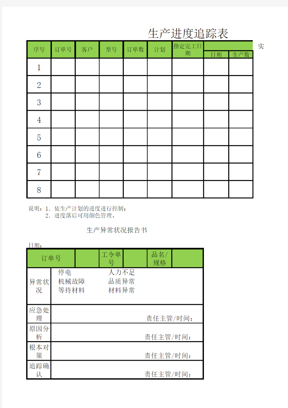 生产进度跟踪表