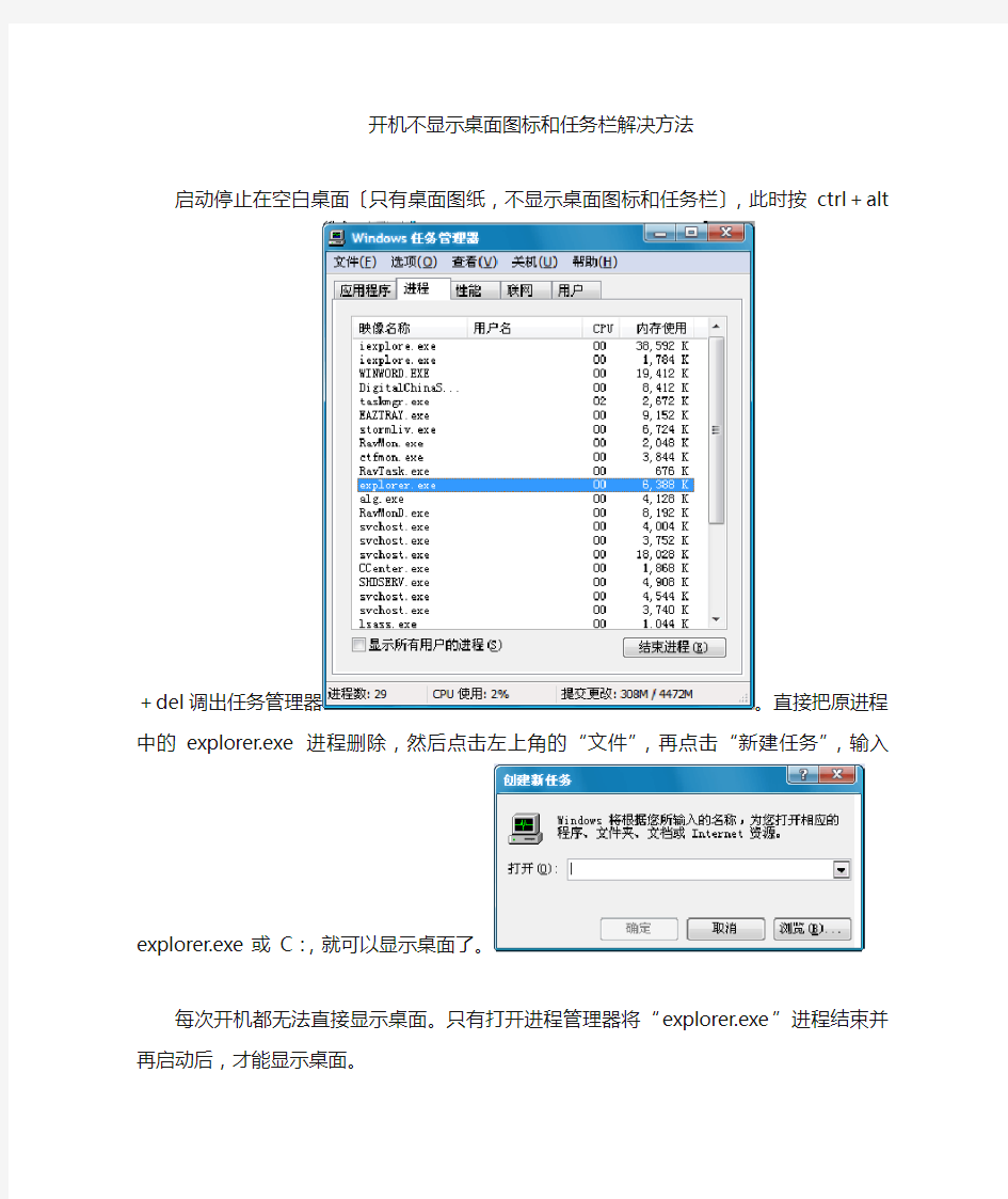 开机不显示桌面图标和任务栏