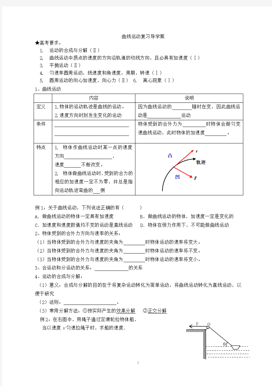 曲线运动复习学案