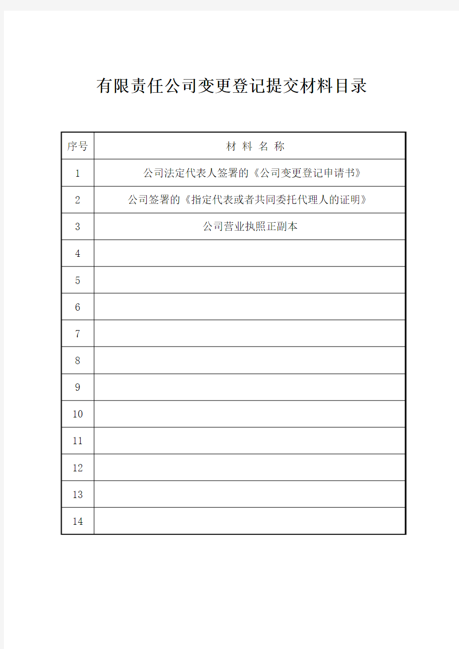 有限责任公司变更登记表