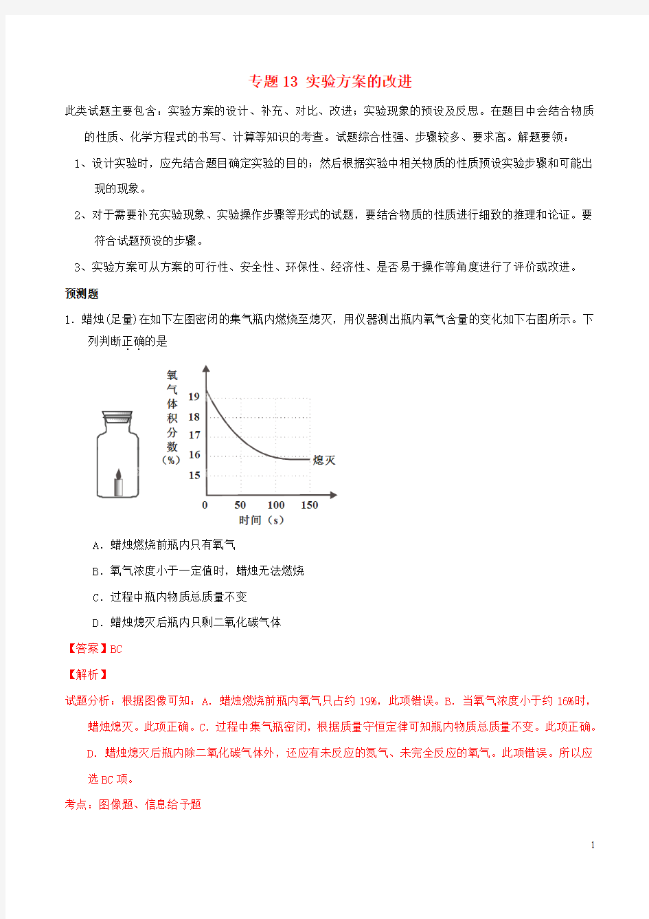 【决胜2015】(预测题)中考化学 专题13 实验方案的改进(含解析)