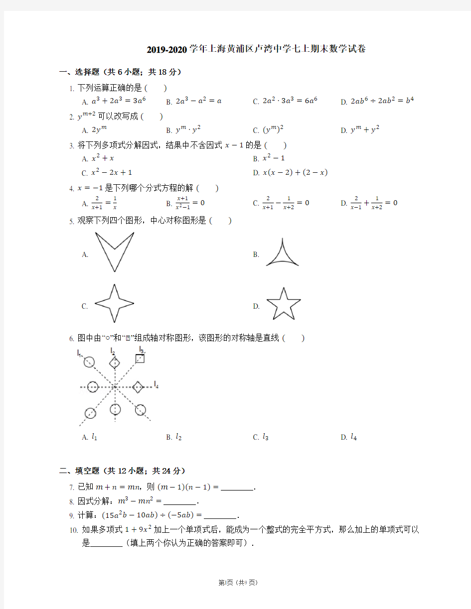 2019-2020学年上海黄浦区卢湾中学七上期末数学试卷