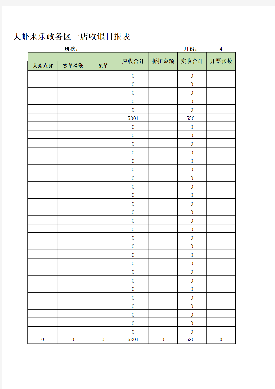 收银日报表模板