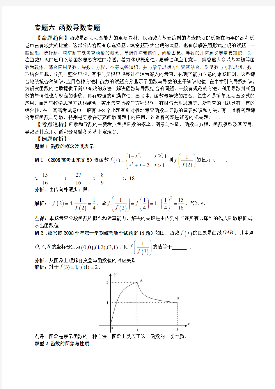 高中数学专题——函数导数专题