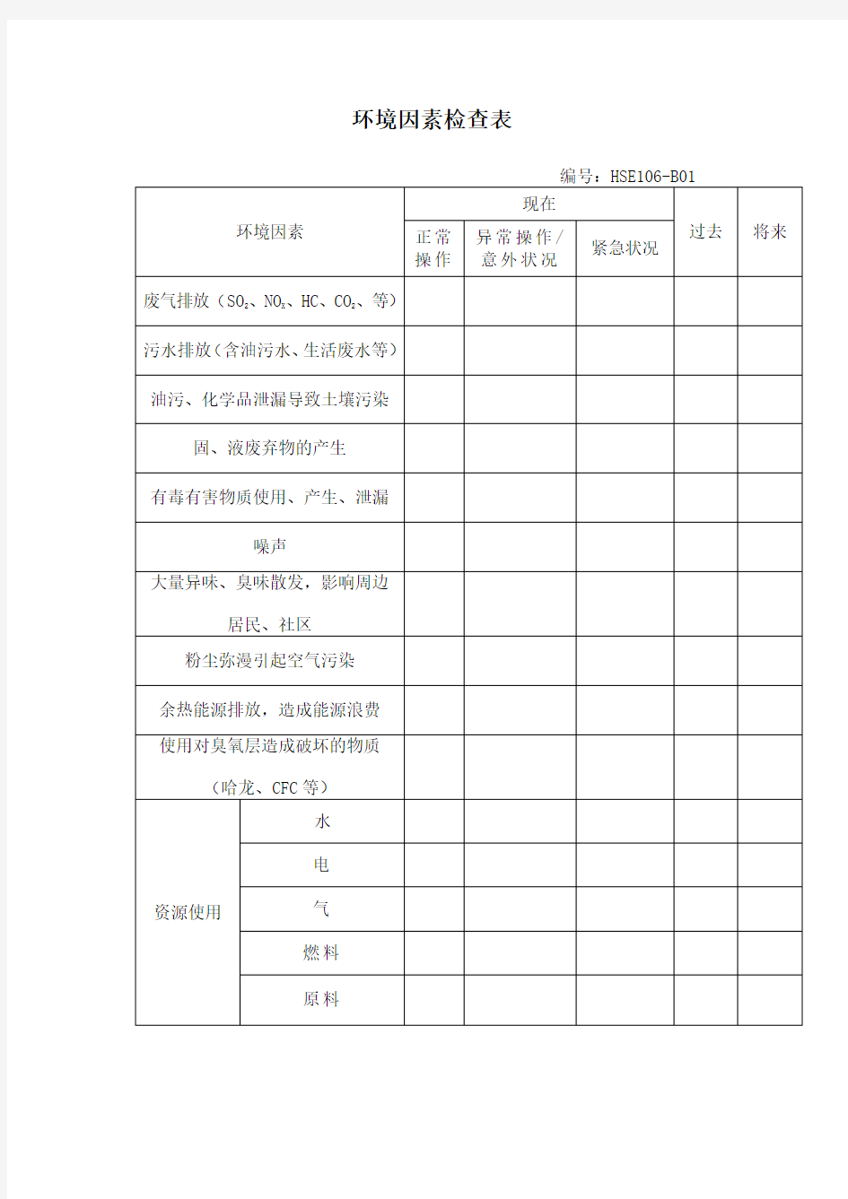 环境因素检查表格式