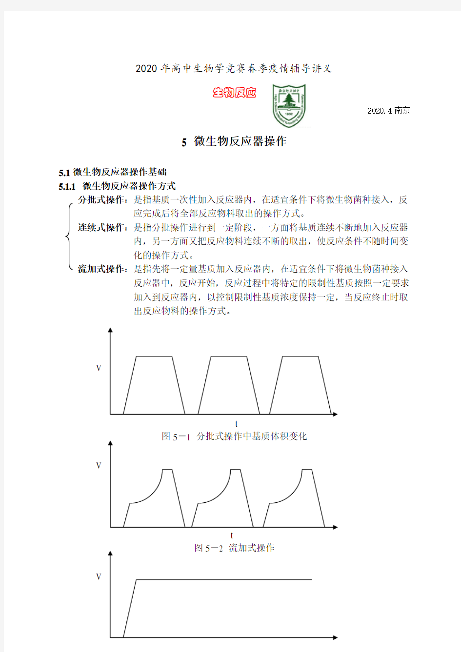 2020年南师附中生物竞赛辅导讲义设计-生物反应05动植物细胞培养动力学