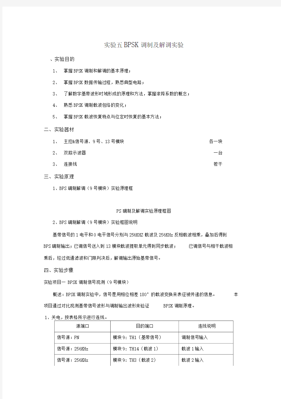 BPSK调制及解调实验报告