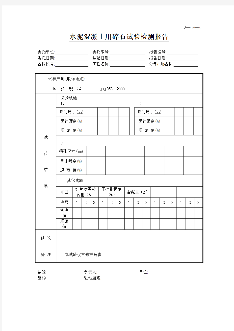 水泥混凝土用碎石试验检测报告