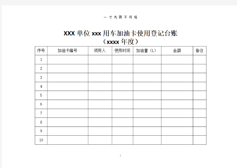 公务用车加油卡使用登记台账表.doc