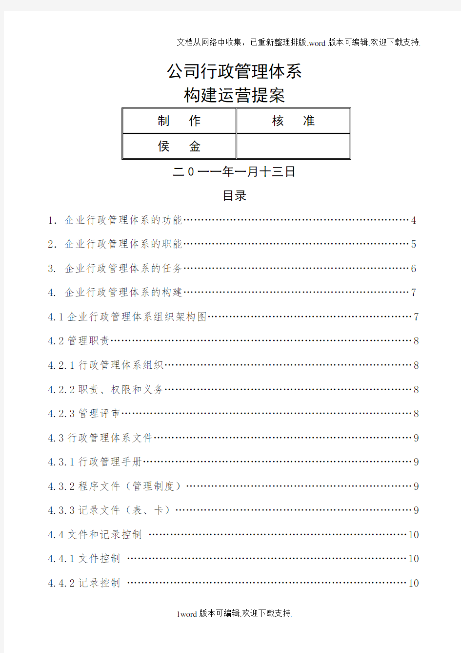 公司行政管理体系构建运营提案(经典)