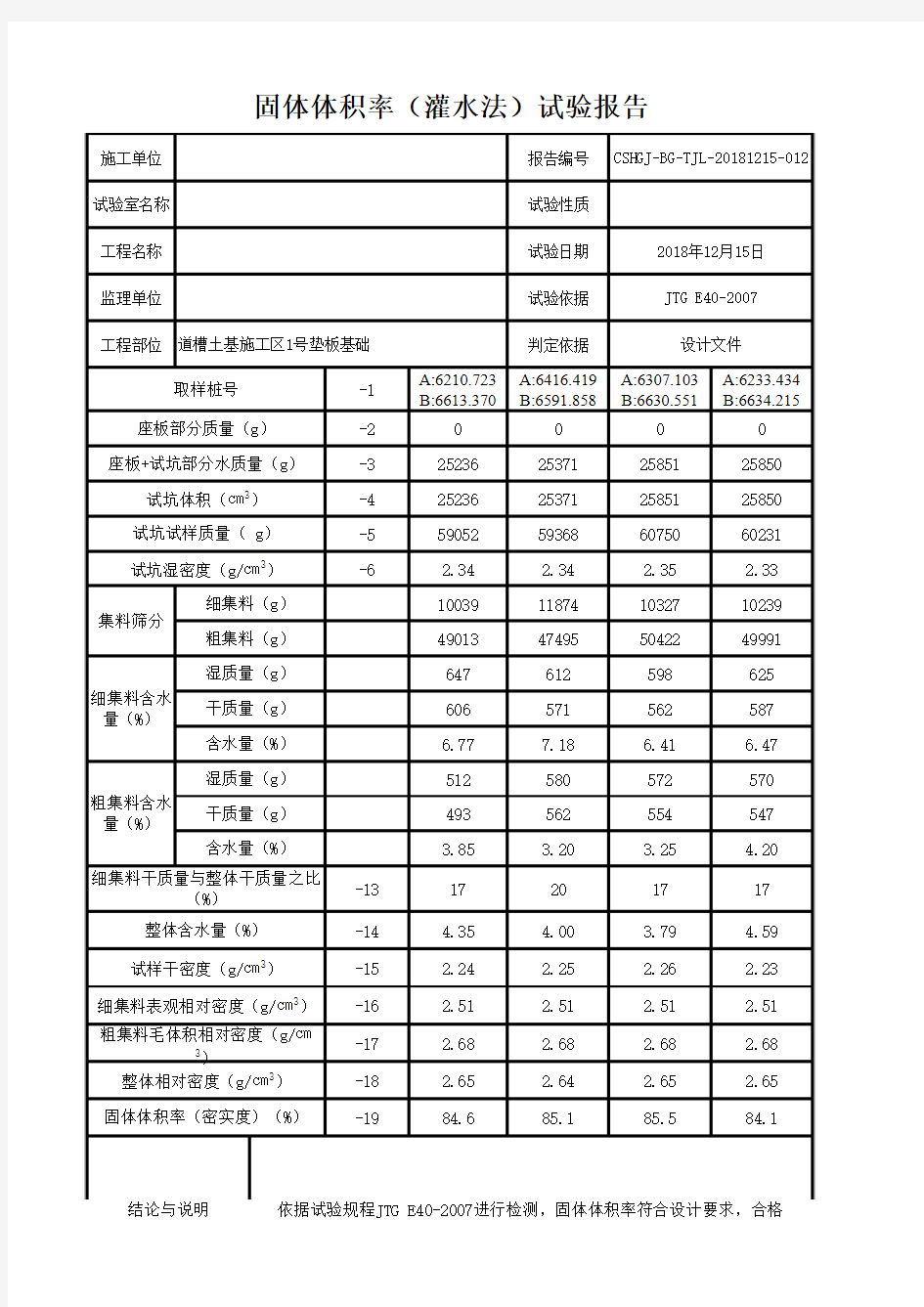 固体体积率灌水法报告