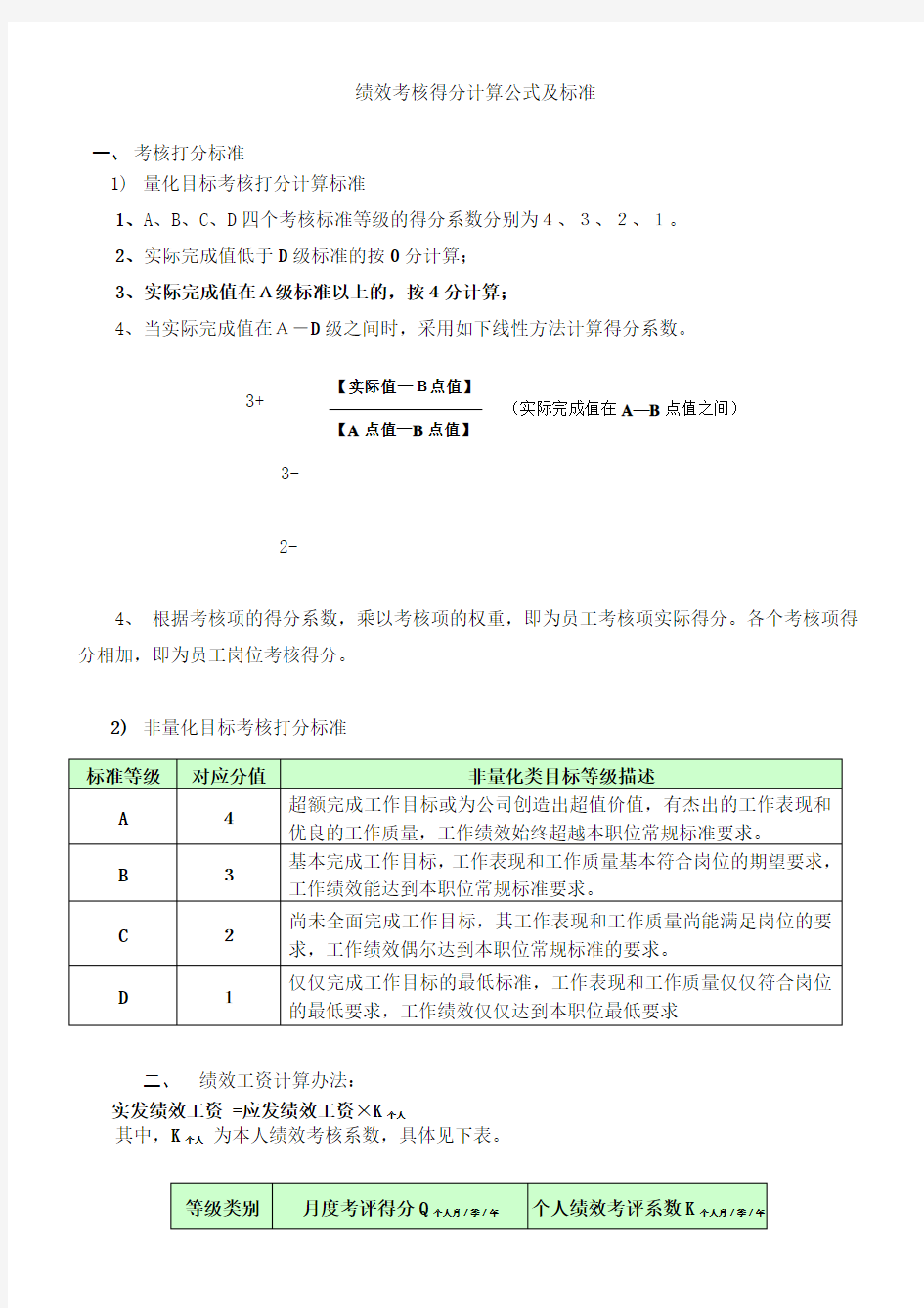 绩效考核得分计算公式及标准   