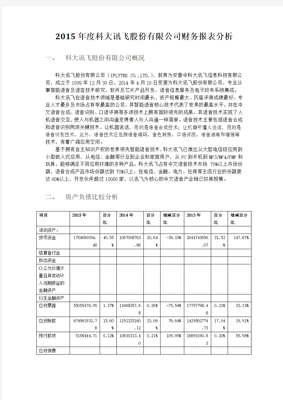 科大讯飞财务分析报告