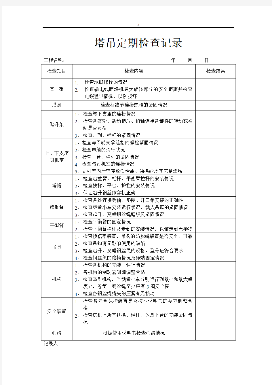 塔吊检查文本记录表(完整)