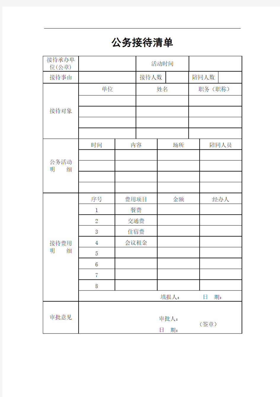 (新版)公务接待清单