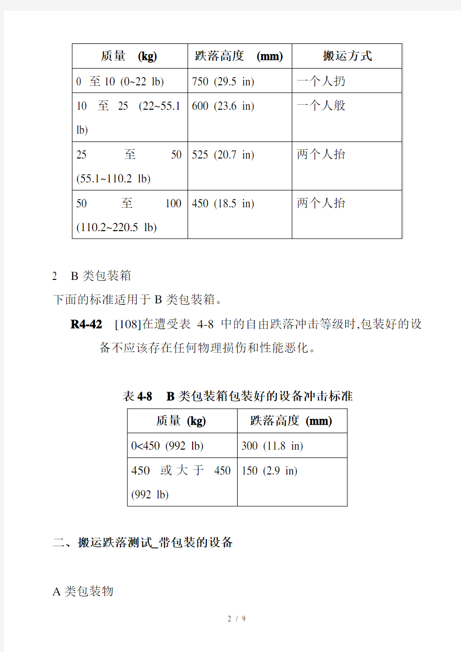 包装箱跌落测试冲击标准