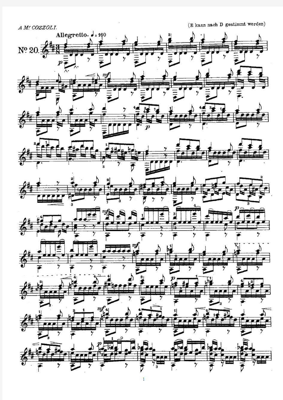 科斯特作品《第20号练习曲》Etude Op.38-20 ;N. Coste 古典吉他谱