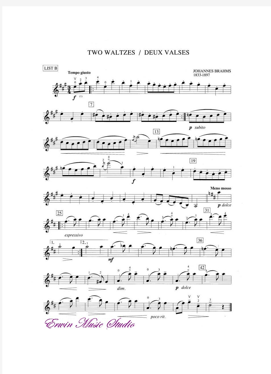 小提琴考级(第四级)《Two Waltzes》小提琴曲谱