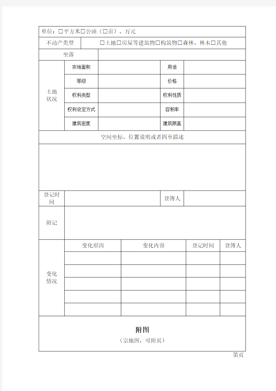 不动产登记簿样式及使用填写说明