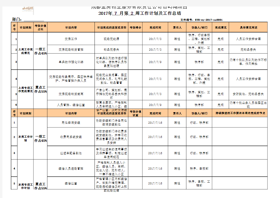 周工作计划表