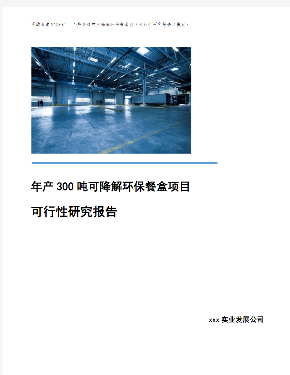 年产300吨可降解环保餐盒项目可行性研究报告(模板)