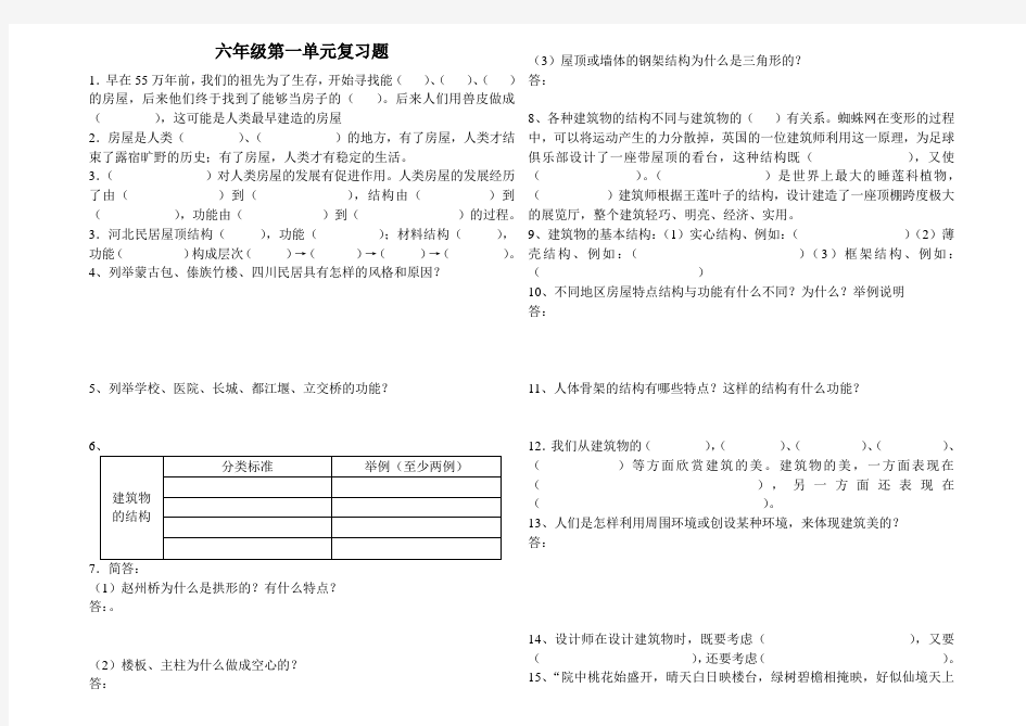 冀教版科学六年级下册全册单元测试