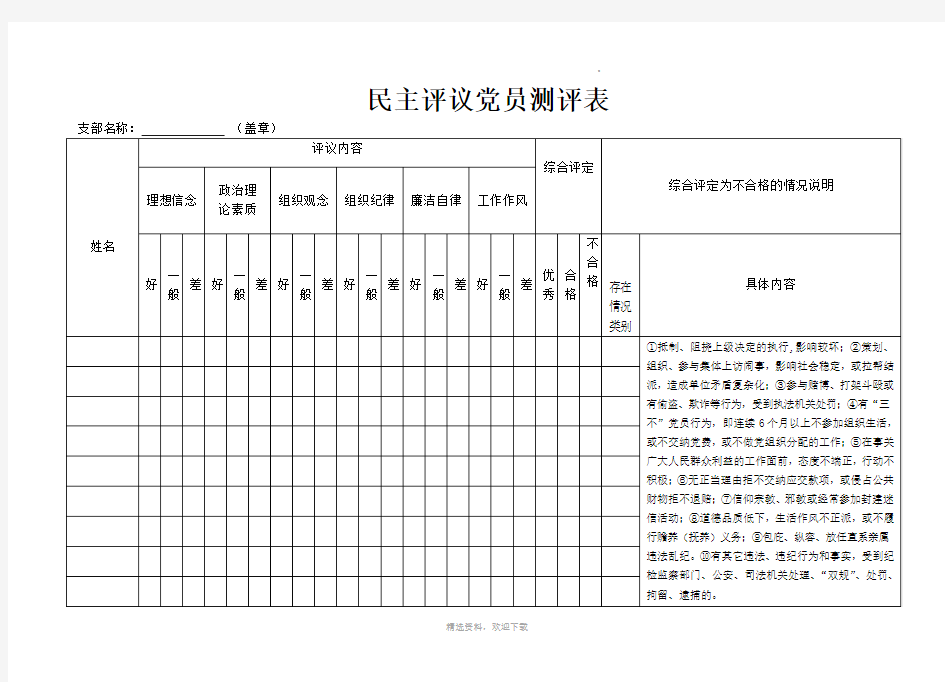 民主评议党员测评表