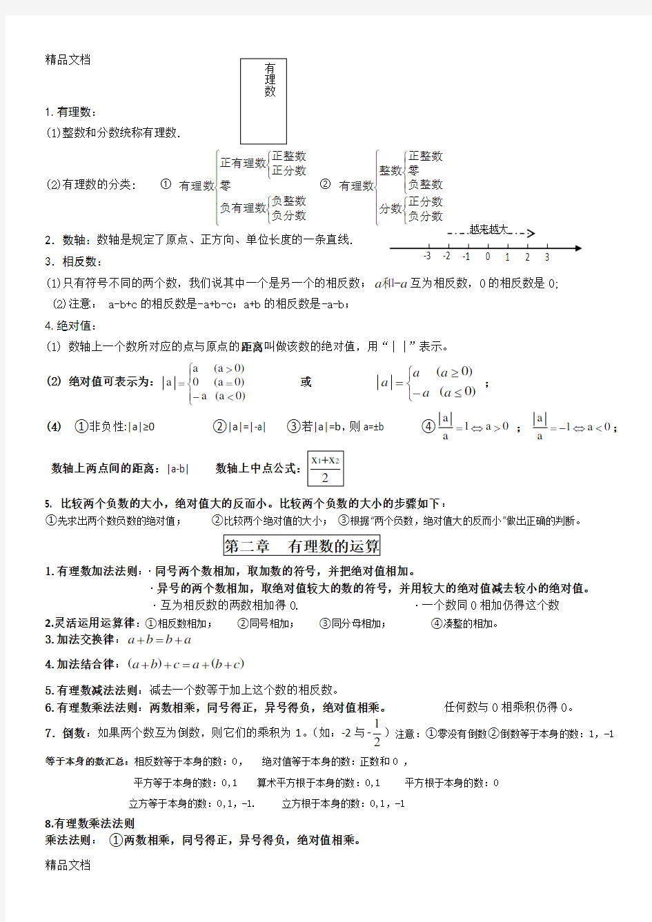 最新浙教版数学七年级上知识点总结--