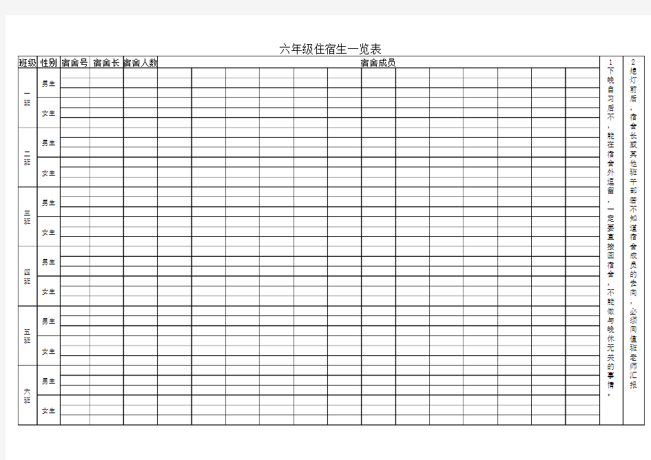 六年级住宿生一览表