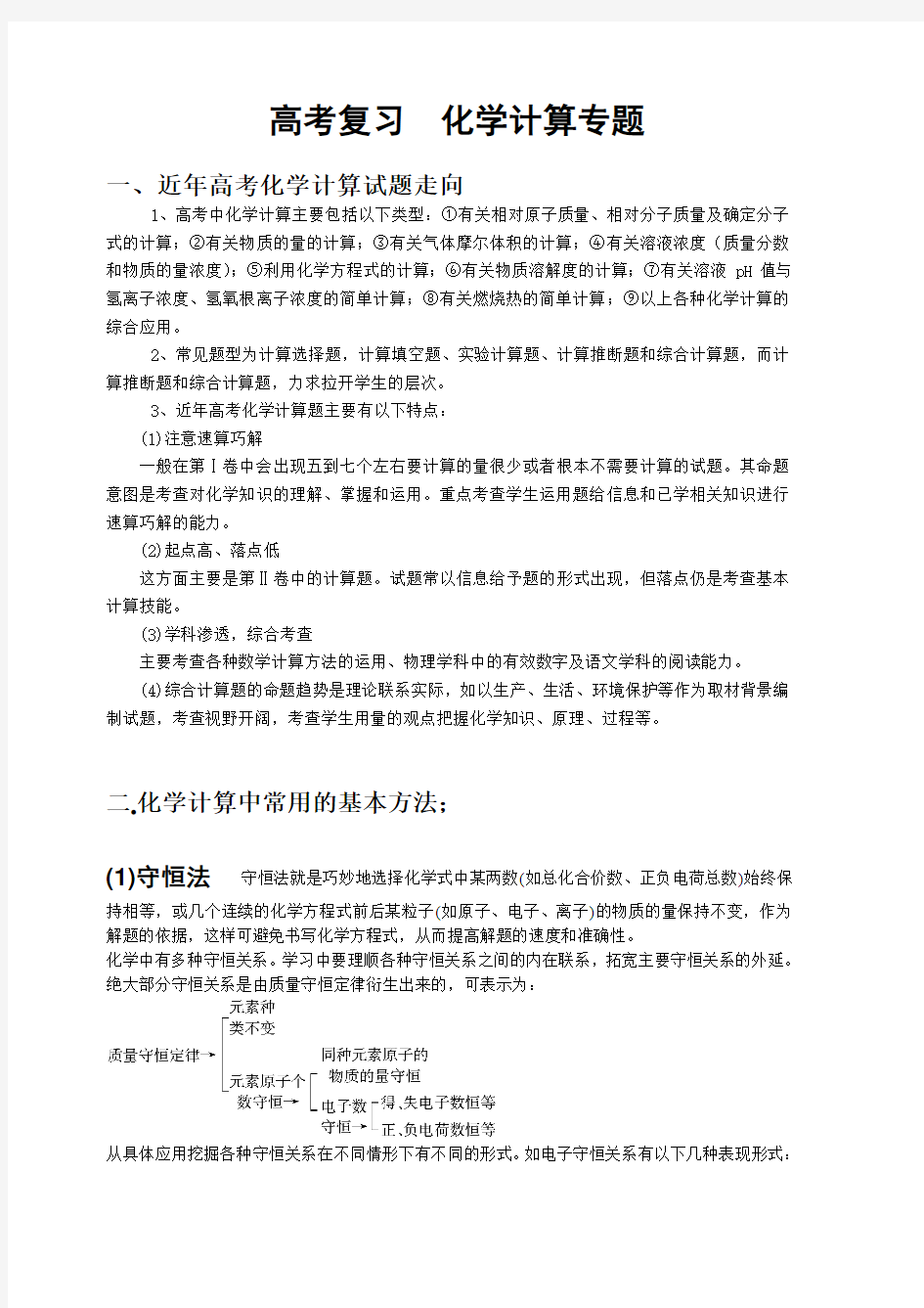 2013年高考化学复习专题------化学计算的基本方法技巧