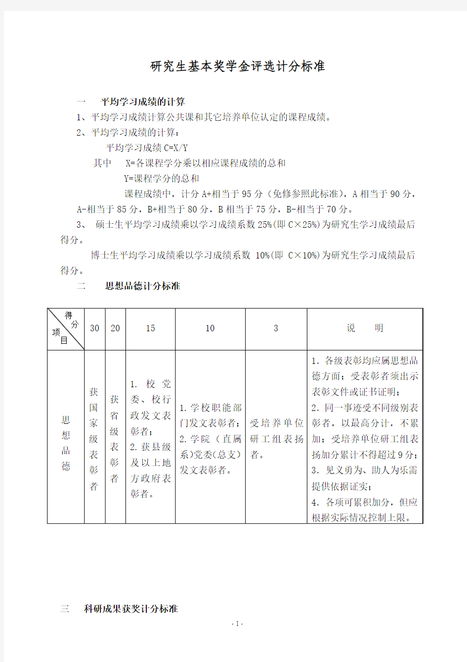武汉大学基本奖学金评选计分标准