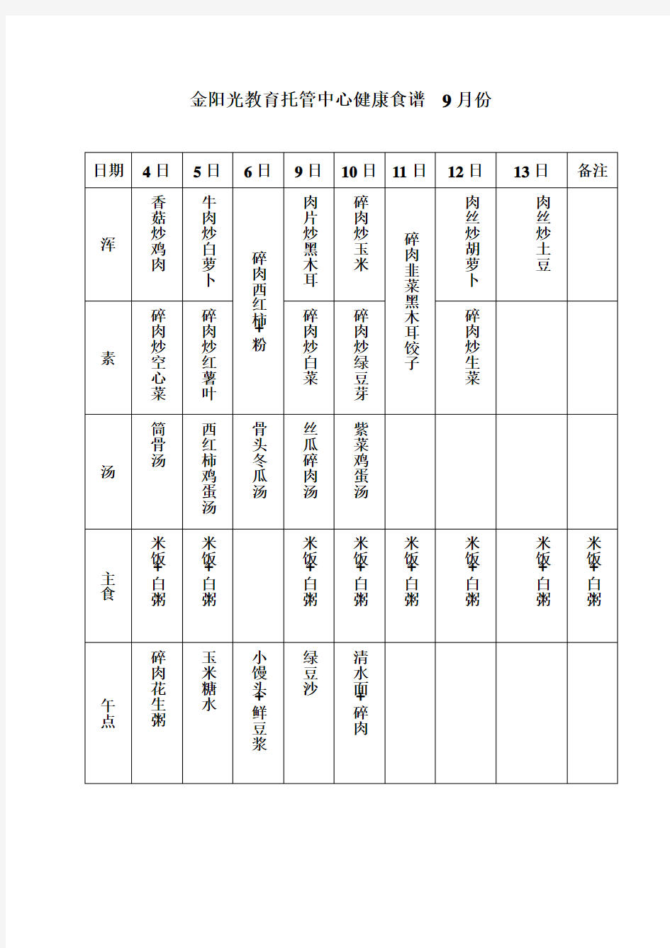 小学生午餐食谱