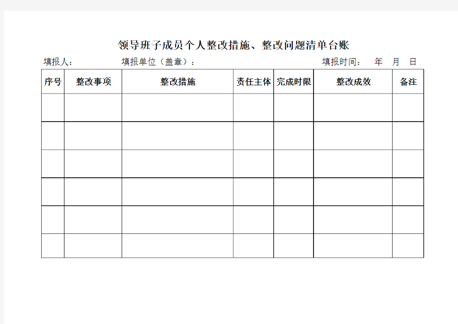 领导班子成员个人整改措施、整改问题清单台账