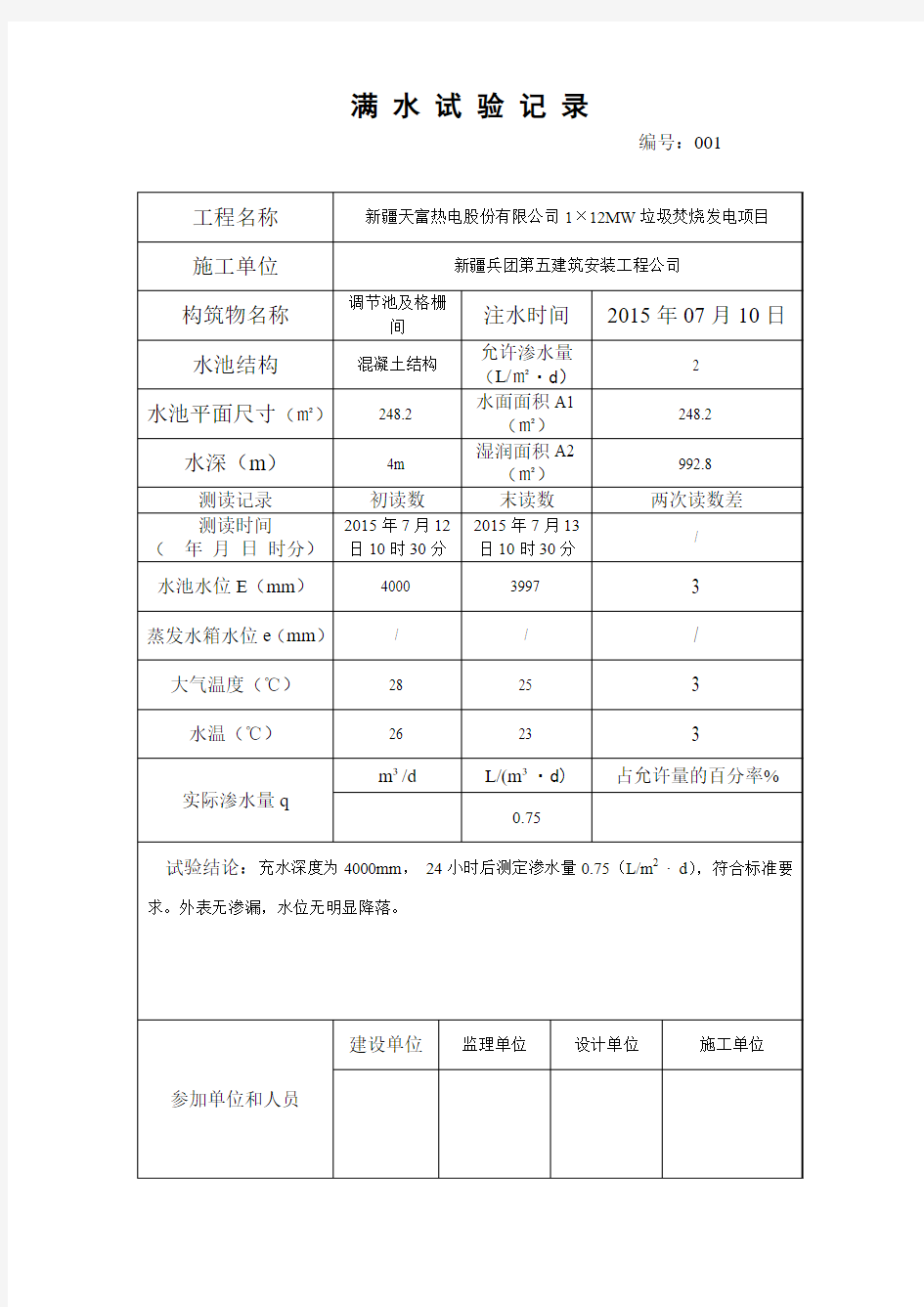 水池闭水试验表格